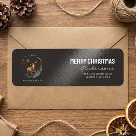 Etiqueta Renas elegantes de natal endereço de retorno preto