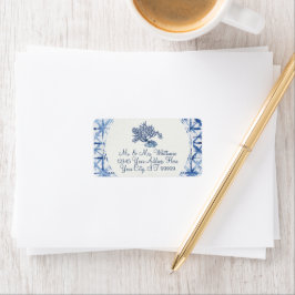 Etiqueta Resposta de Casamento Azul Poeirento e Branco de V