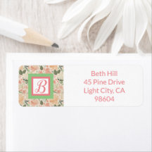 Retorno do Monograma Floral Rosa e Verde