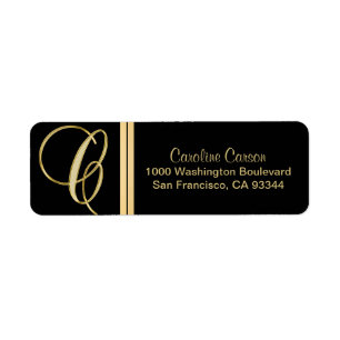 Etiqueta Retorno Dourado preto elegante da letra "C" do