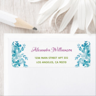 Etiqueta Retorno Floral Verde Verde Rosa Azul Simples