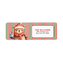 Etiqueta Retro Christmas Stripe Pattern & Teddy Bear Custom