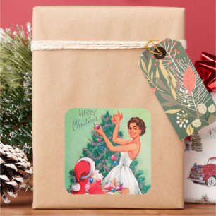 Etiqueta retro da senhora do papai noel do Natal