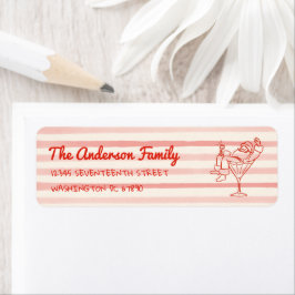 Etiqueta Retro Drawn Red Santa Claus Merry Christmas Fun