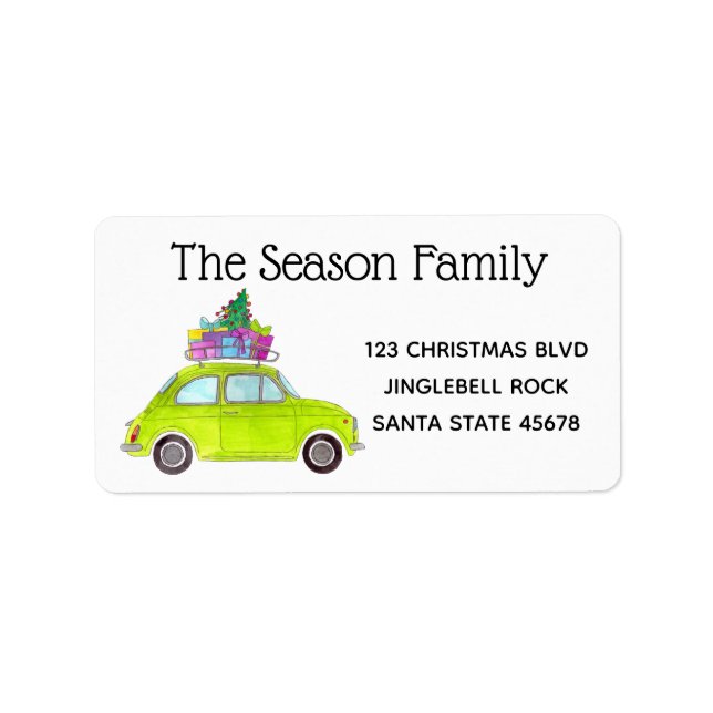 Etiqueta Retro Green Fiat 500 com presentes de Natal (Frente)