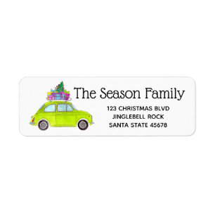 Etiqueta Retro Green Fiat 500 com presentes de Natal