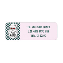 Retro Green Pink Checkered Santa Claus Christmas