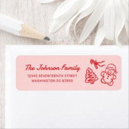 Etiqueta Retro Hand Drawn Christmas Party Return Address