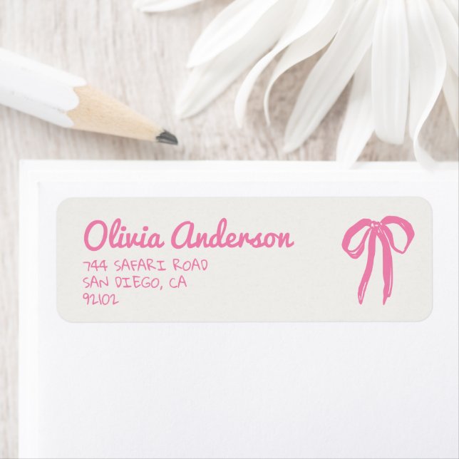 Etiqueta Retro Hand Drawn Written Pink Bow Baby Shower (Insitu)