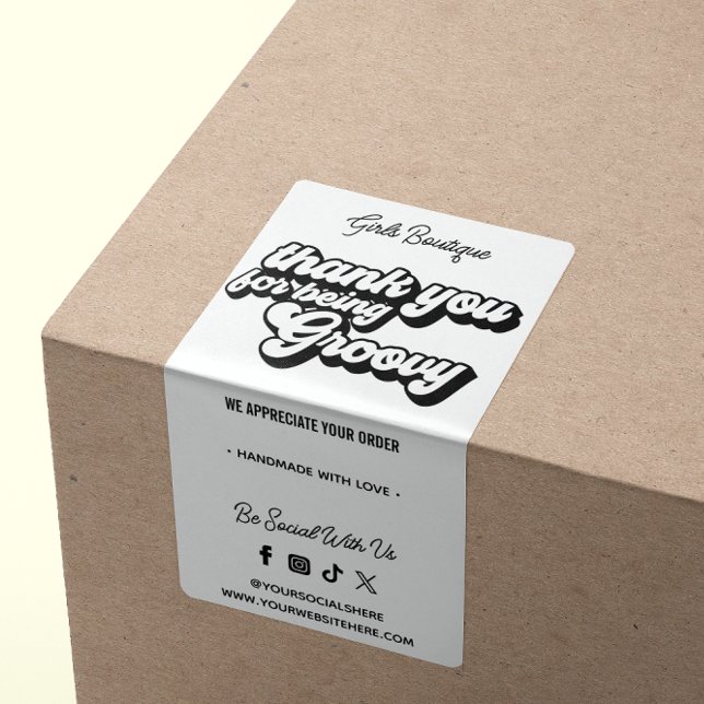 Etiqueta Retro Obrigado Por Comprar O Groovy Black & White (Criador carregado)