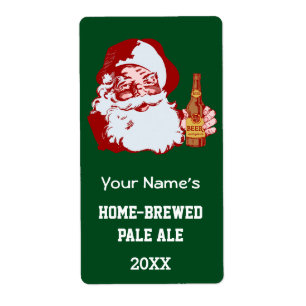 Etiqueta Retro Papai Noel com uma garrafa de Natal de cerve