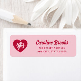 Etiqueta Retro Pink Red Cupid Heart Wedding Return Address