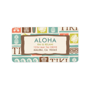 Etiqueta Retro Tiki Aloha Endereço Tropical