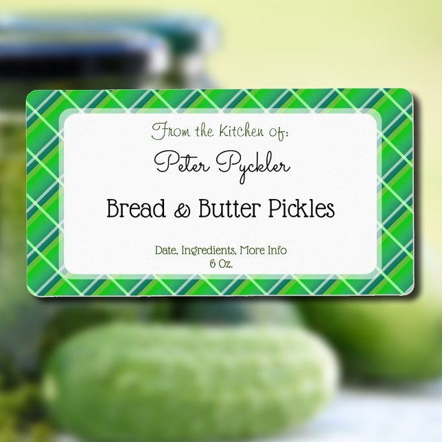 Etiqueta Retro Verde Xadrez Editável para Conserva (Green plaid pattern editable pickling or baking shipping label)