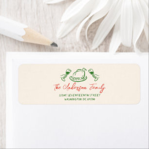 Etiqueta Retro Vintage Red Green Mão Desenhada Feliz Natal