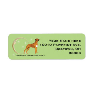Etiqueta Rhodesian Ridgeback, lua e estrelas