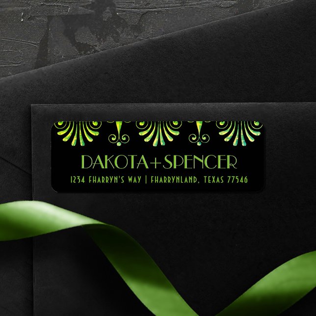 Etiqueta Roarin 20s Green and Black Modern Art Deco Endereç (Criador carregado)