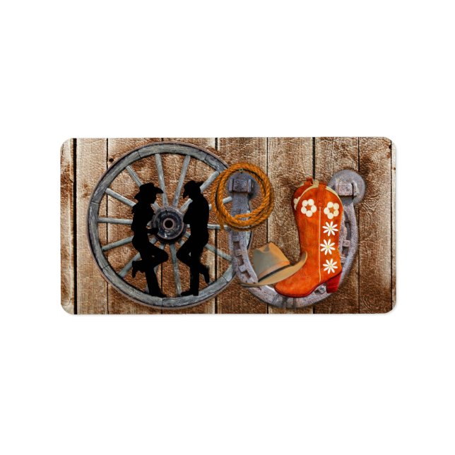 Etiqueta Roda de Ferradura do Cowboy Ocidental (Frente)