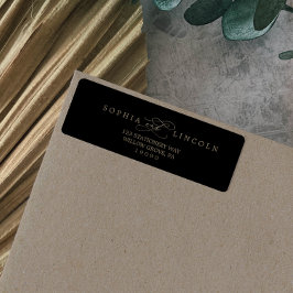 Etiqueta Românico Dourado caligrafia Black Return Endereço