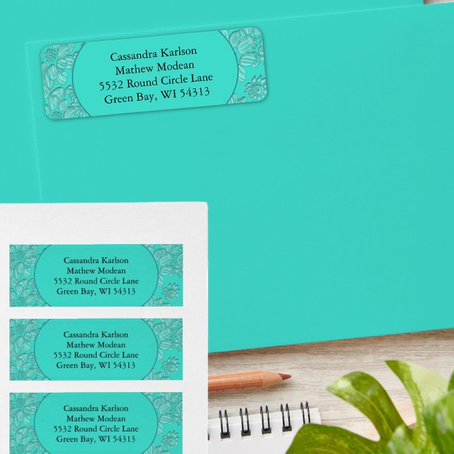 Etiqueta Romântica Daisies Floral Turquoise Endereço de Ret (Romantic Daisies Floral Turquoise Return Address Label)