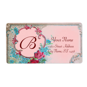 ETIQUETA ROMÊNTICA, MONOGRAMA DE CASAMENTO DE PINK FLORAL A