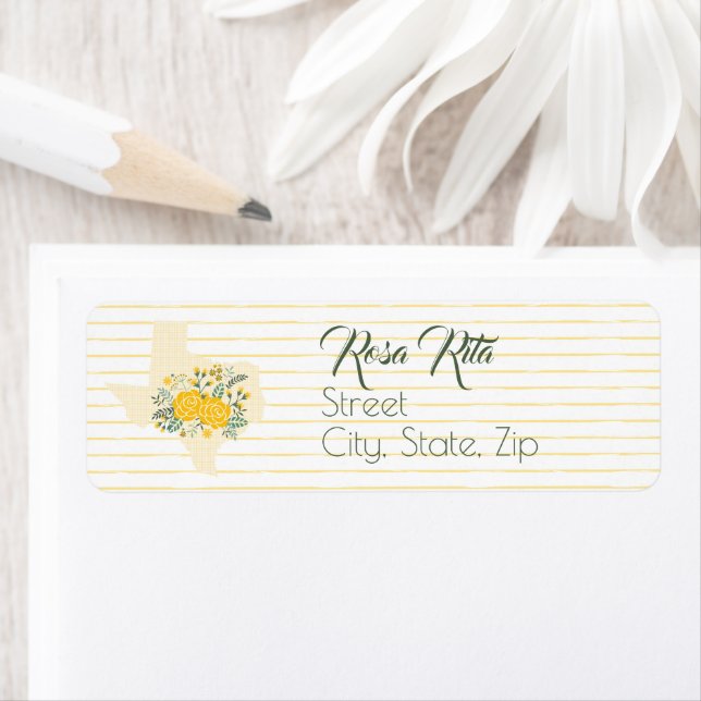 Etiqueta Rosa Amarela do Texas - Estado de Gingham com Rosa (Insitu)