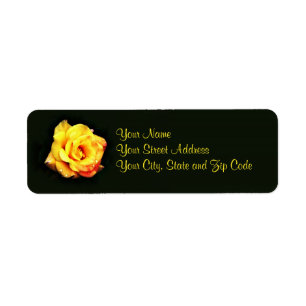 Etiqueta Rosa amarelo com gotas da chuva