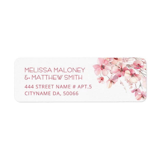 Etiqueta Rosa Boho Floral Branco | Casamento (Frente)