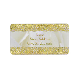 Etiqueta Rosa Branca Elegante com Endereço Dourado de Casam