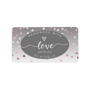 Etiqueta rosa corações feitos à mão com praça monograma de 