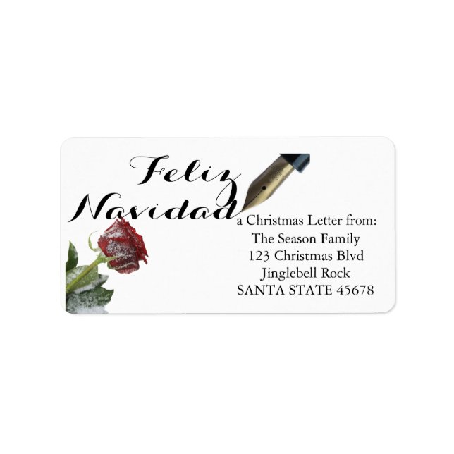 Etiqueta Rosa de neve Feliz Navidad (Frente)