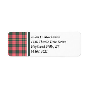 Etiqueta Rosa de Wallace do clã e Tartan resistido verde