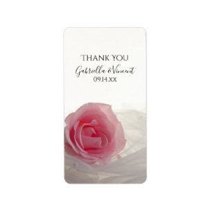 Etiqueta Rosa do rosa no obrigado branco do casamento você
