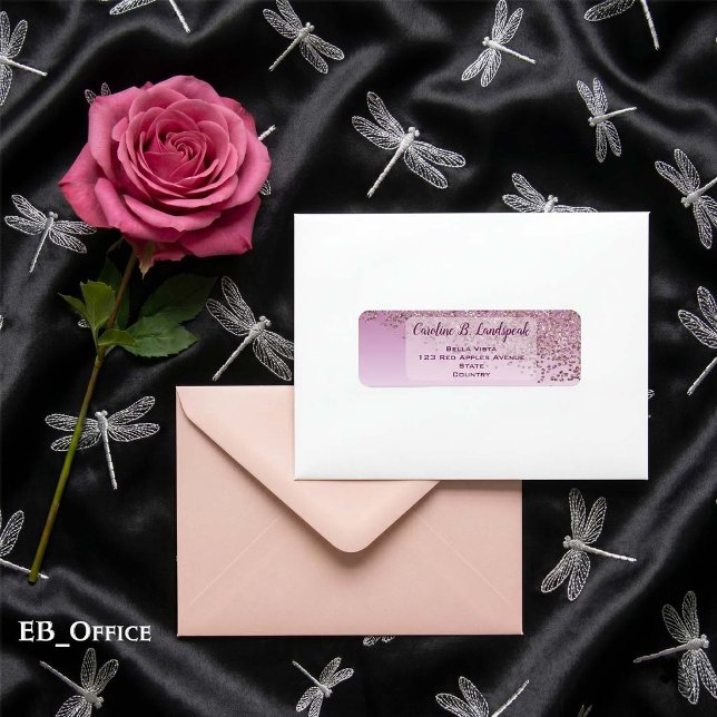 Etiqueta Rosa Dourado Brilho Congelado Endereço de Devoluçã (Rose Gold Glitter Labels: 
2.25” L x 0.75” W
•	30 labels per sheet
•	Sheet: 8.5” L x 11” W
)