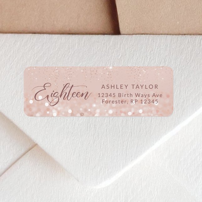 Etiqueta Rosa Dourado Brilho Endereço de Devolução 18º Aniv (Rose Gold Glitter 18th Birthday Return Address Label)
