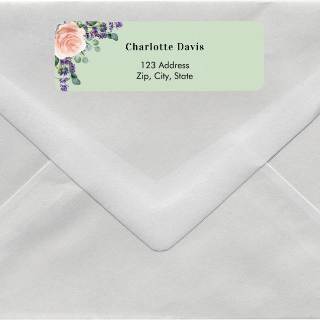 Etiqueta Rosa dourado flores verde lavanda endereço de devo (Criador carregado)