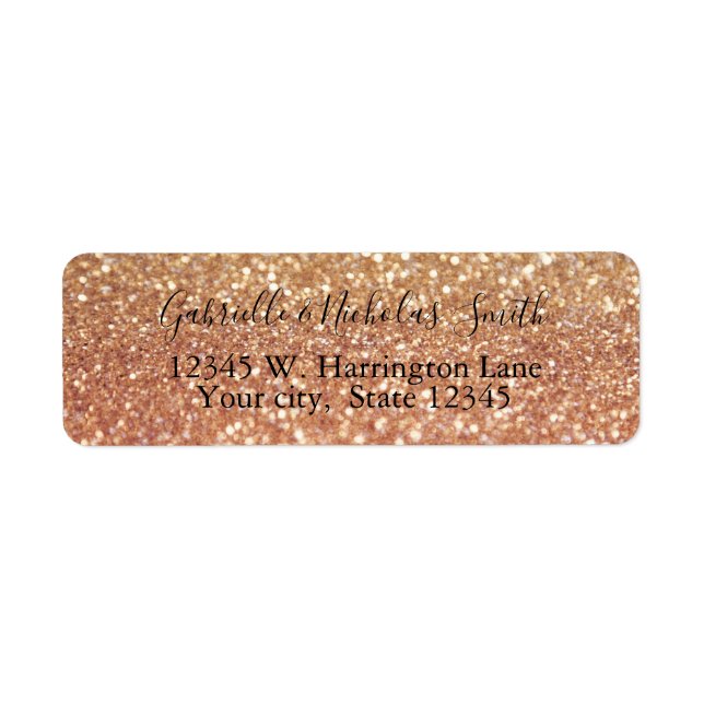 Etiqueta Rosa Dourado Glitzy Bokeh (Frente)