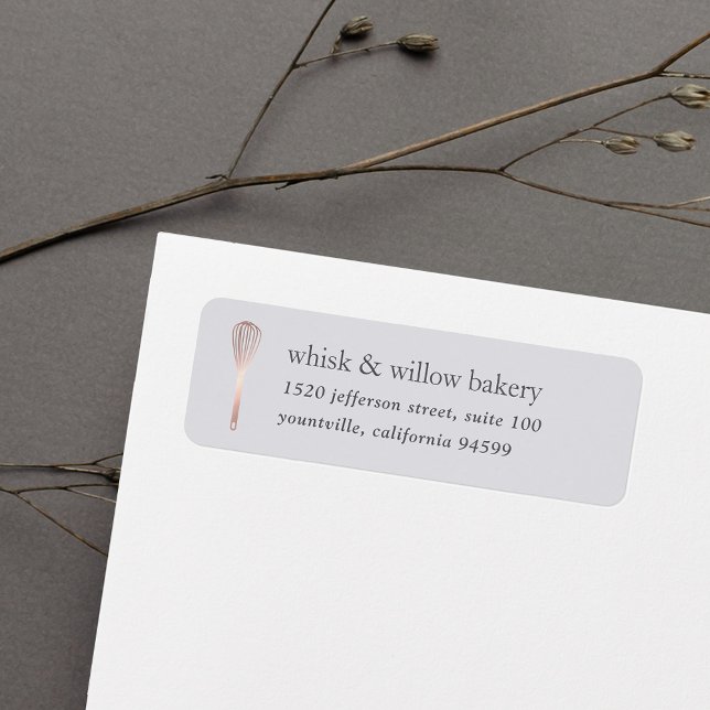 Etiqueta Rosa Dourado Whisk Bakery Endereço de devolução (Criador carregado)