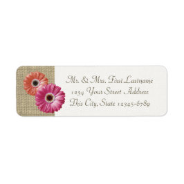 Etiqueta Rosa e Coral Gerbera Daisy e Burlap