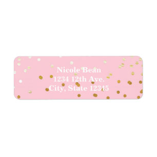 Etiqueta Rosa e Dourado Confetes Brilhantes Pontos Moderno