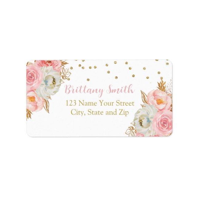 Etiqueta Rosa floral y oro (Frente)