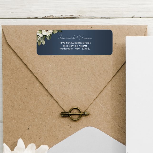 Etiqueta Rosa Garland Boho Dusty Casamento Azul (Criador carregado)