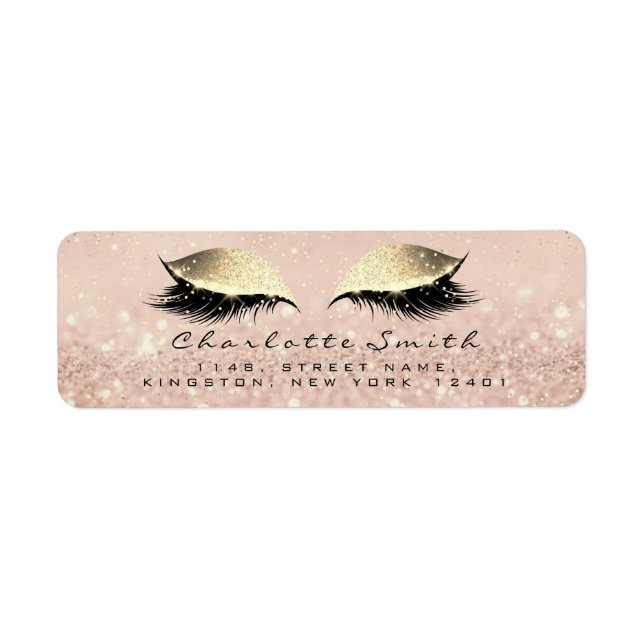 Etiqueta Rosa Glitter RSVP Retornar Endereço Olho Lashes Ma (Frente)