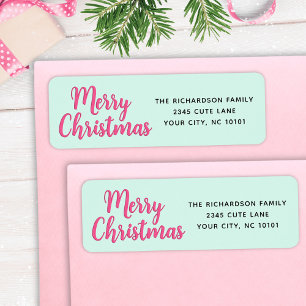 Etiqueta Rosa Mínimo Moderno e Mint Verde Feliz Natal