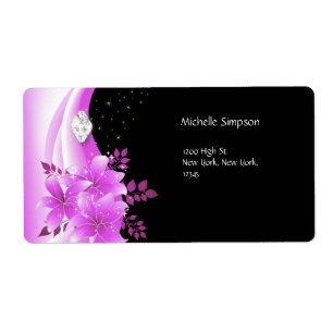 Etiqueta Rosa Preto Floral Diamante Jóia Endereço