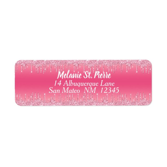 Etiqueta Rosa Quente Com Glitter De Prata (Frente)