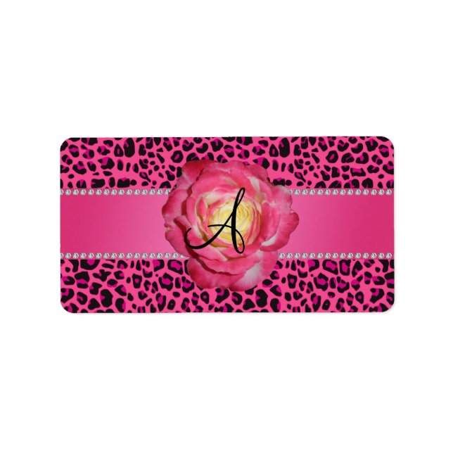 Etiqueta Rosa rosa-leopardo-rosa monograma (Frente)