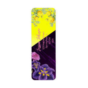 Etiqueta Rosa Roxa e Amarela Moderno Boho Floral Colorido