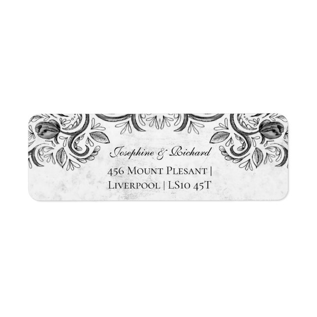 Etiqueta Rosa russo preto e branco (Frente)