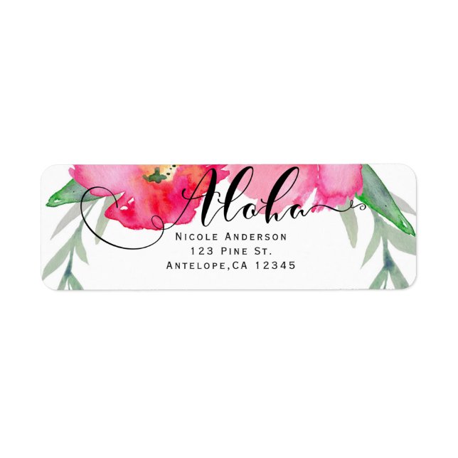 Etiqueta Rosa Tropical Verde Folha Vinha Floral Festa Aloha (Frente)